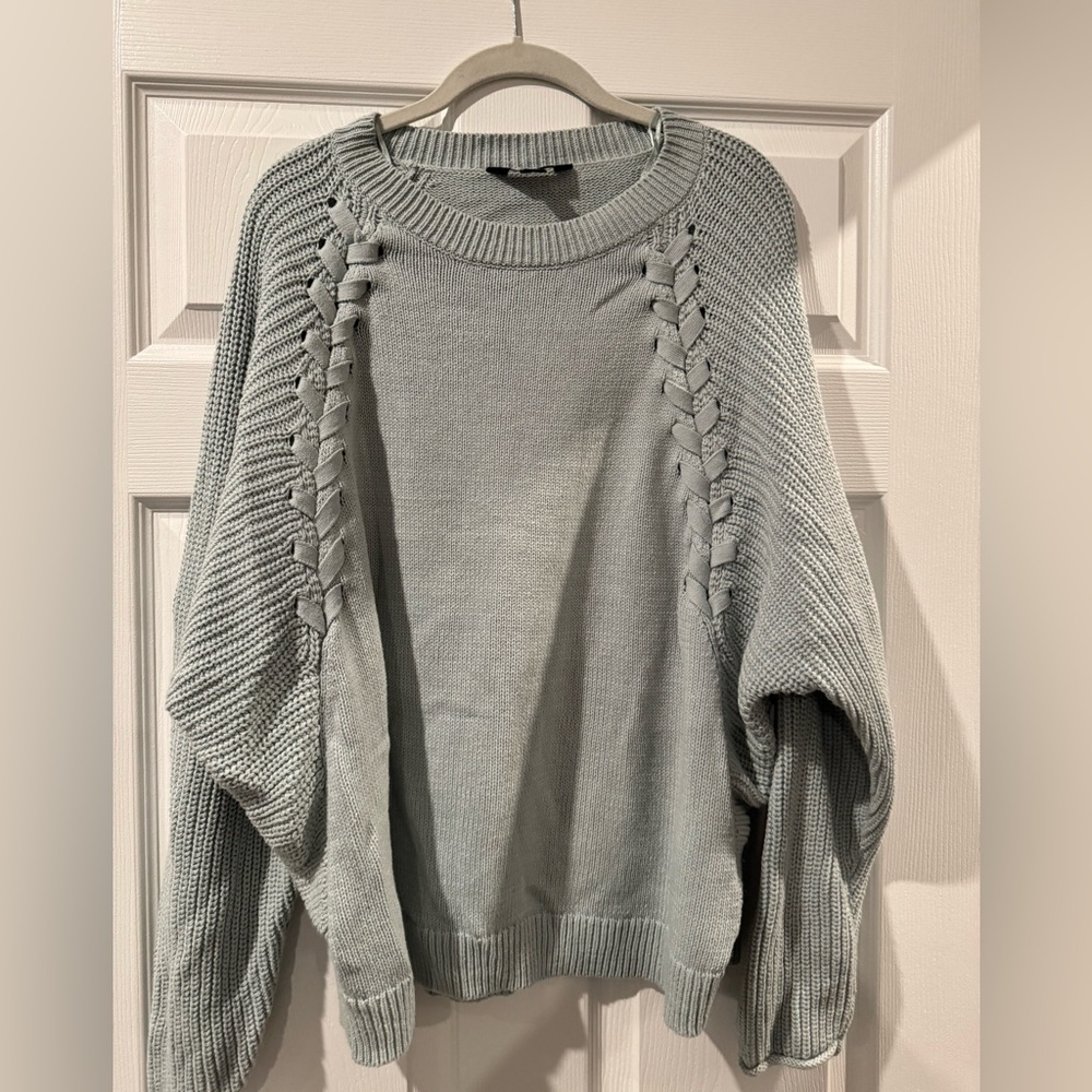 Women's Blue Sweater with Braided Detail
